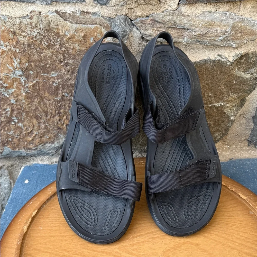 Crocs Black Sport Sandals Adjustable Straps Comfort Size 9 M/ 11 W